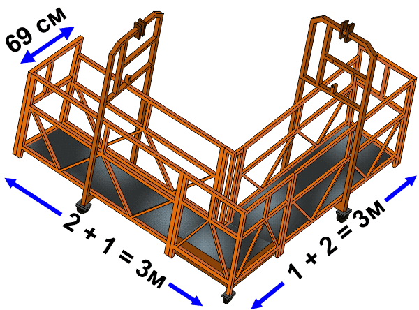 Корзина подъемника ZLP TAU-R угловая стальная 3х3м (2+L+2)