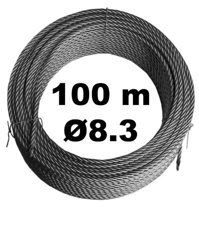 Трос стальной оцинкованный 4*31WS+FC 8.3 мм, бухта 100м