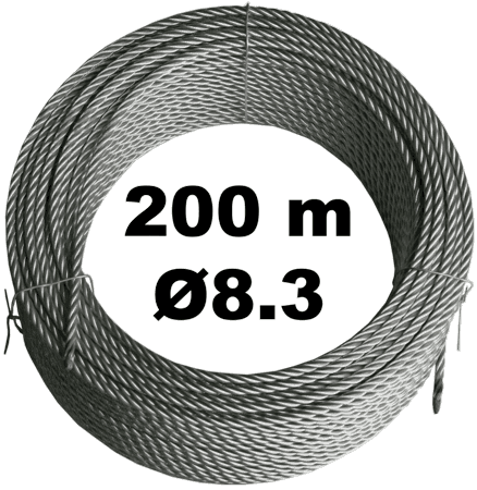 Трос стальной оцинкованный 4*31WS+FC 8.3 мм, бухта 200м