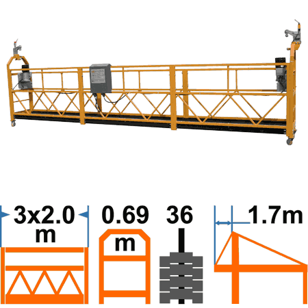 Фасадный подъёмник ZLP630, марка KETONG, корзина 6м, с консолью 1,7м, с контргрузами