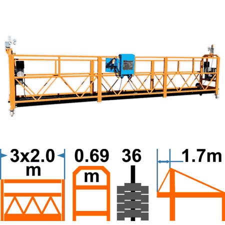 Фасадный подъёмник ZLP630, марка POWERSTON, корзина 6м, с консолью 1,7м, с контргрузами
