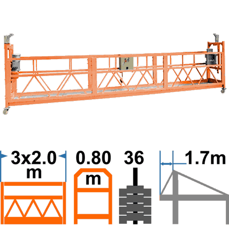 Фасадный подъёмник ZLP630 SHENXI, широкая корзина 80см/6м, оцинкованная консоль 1,7м, с контргрузами