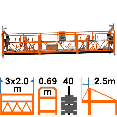 Фасадный подъёмник ZLP630, марка TAU-R, стандартная корзина 6м, с консолью 2,5м, с контргрузами