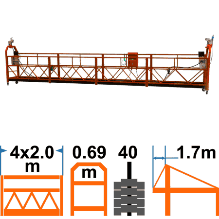 Фасадный подъёмник ZLP630, марка TAU-R, удлиненная корзина 8м, с консолью 1,7м, с контргрузами