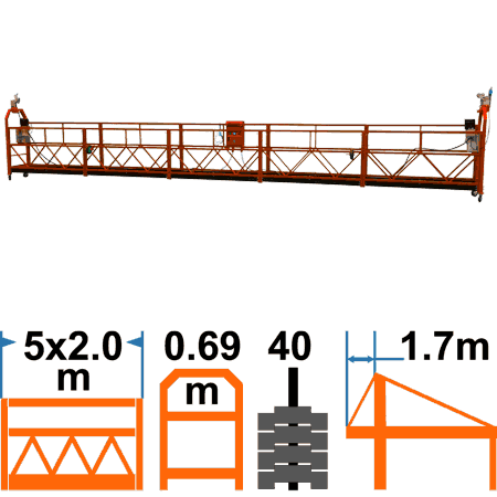 Фасадный подъёмник ZLP630, марка TAU-R, удлиненная корзина 10м, с консолью 1,7м, с контргрузами