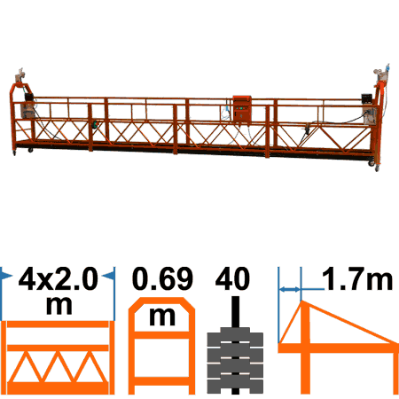 Фасадный подъёмник ZLP800 TAU-R, корзина 8м, с консолью 1,7м, с контргрузами