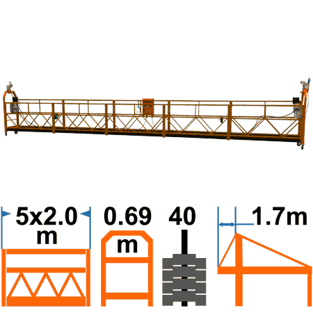 Фасадный подъёмник ZLP800 TAU-R, удлиненная корзина 10м, с консолью 1,7м, с контргрузами