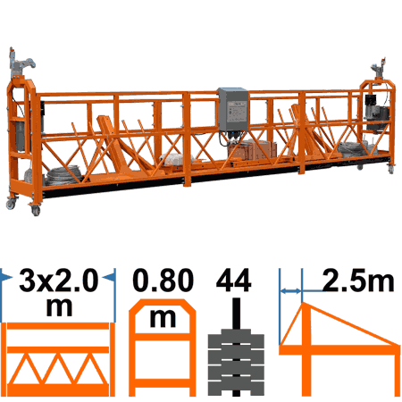 Фасадный подъёмник ZLP800 TAU-R, корзина 6м/80см, с консолью 2.5м, с контргрузами