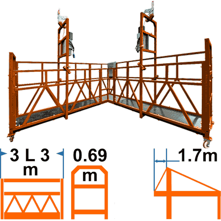 Фасадный подъёмник ZLP630L, марка TAU-R, угловая 3м+3м, с консолью 1,7м, без контргрузов